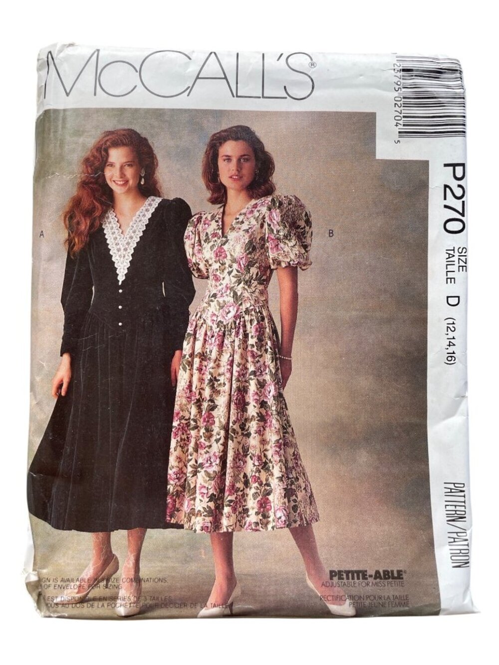 Vintage 90s McCalls P270 Sewing Pattern Size 12-14-16 Misses Dress Retro CUT